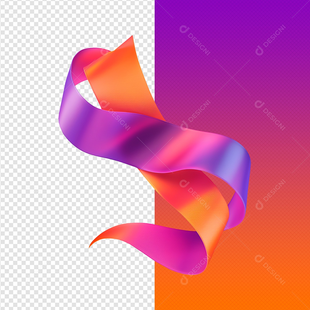 Elemento Fita 3D de Fevereiro Laranja e Roxo para Composição PSD