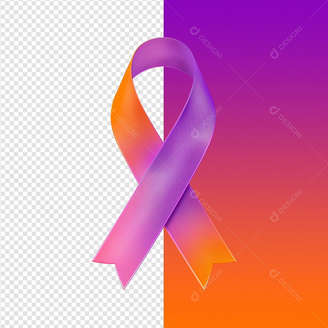 Elemento Fita 3D de Fevereiro Laranja e Roxo para Composição PSD