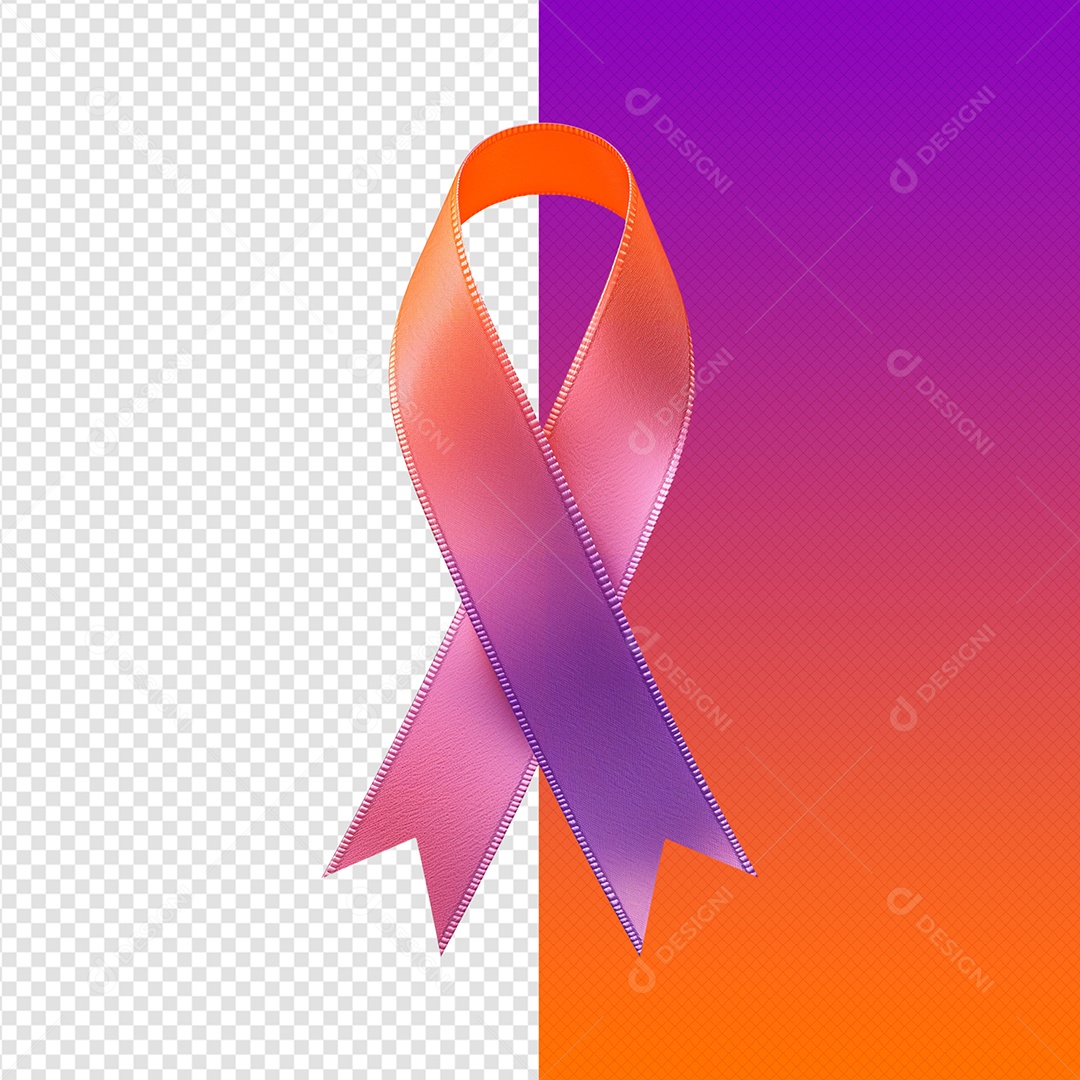 Elemento Fita 3D de Fevereiro Laranja e Roxo para Composição PSD