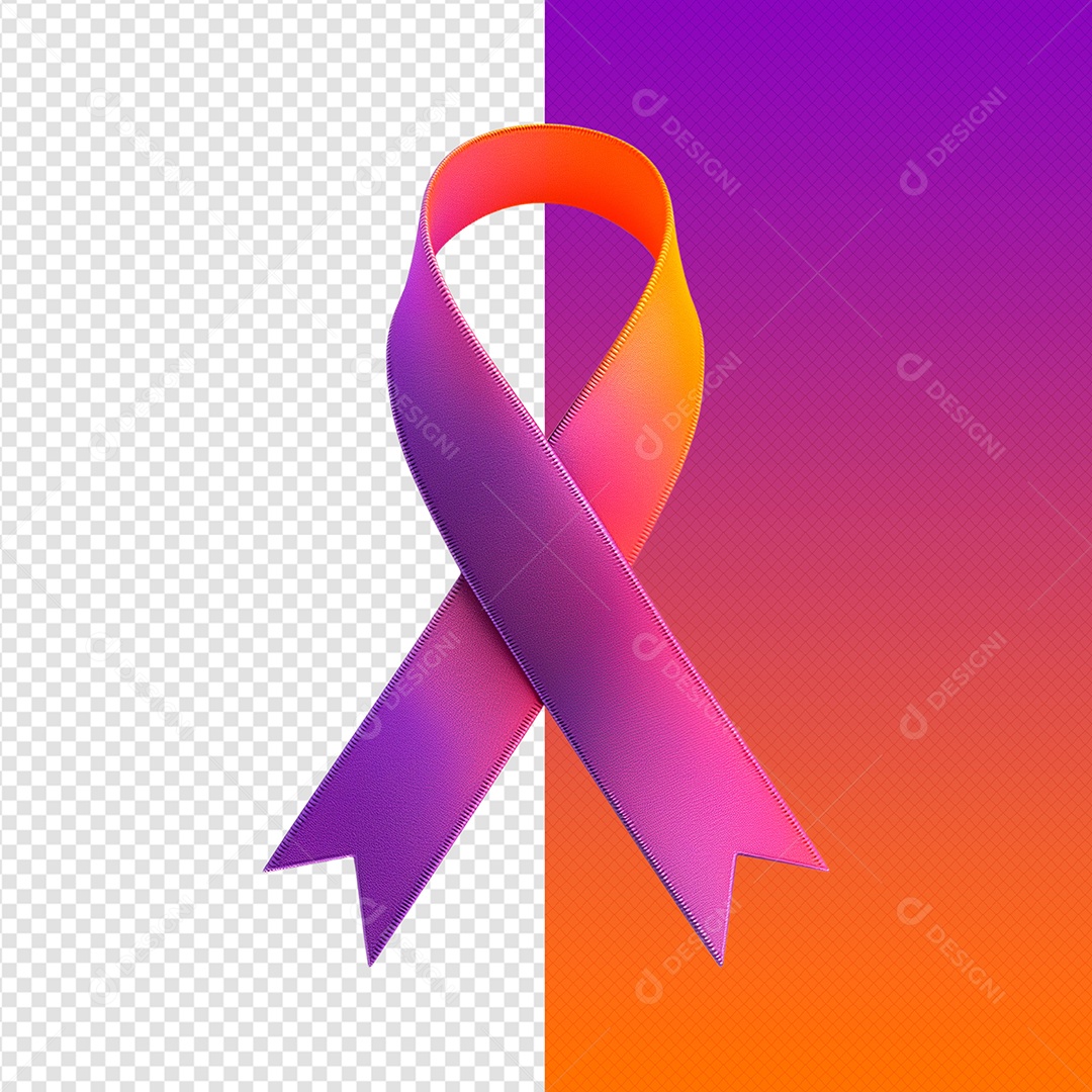 Fita 3D Elemento de Fevereiro Laranja e Roxo para Composição PSD