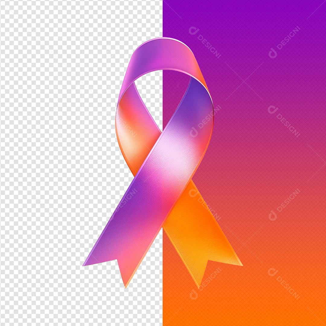 Fita 3D Elemento de Fevereiro Laranja e Roxo para Composição PSD