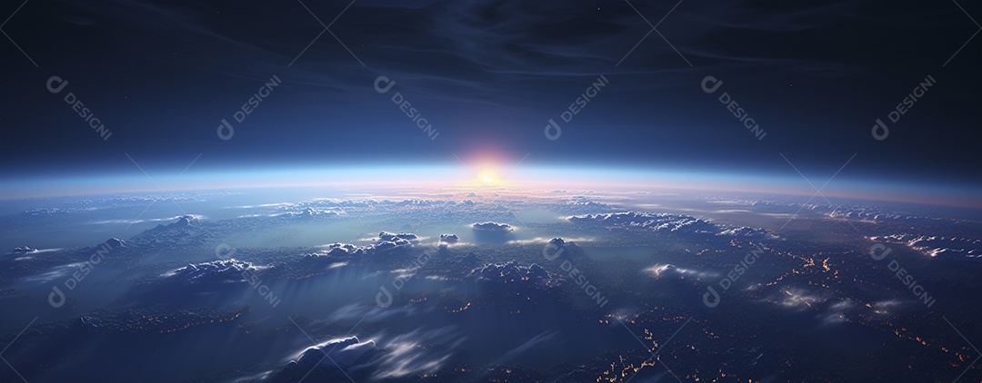 Amanhecer nascendo sobre uma terra no espaço sideral