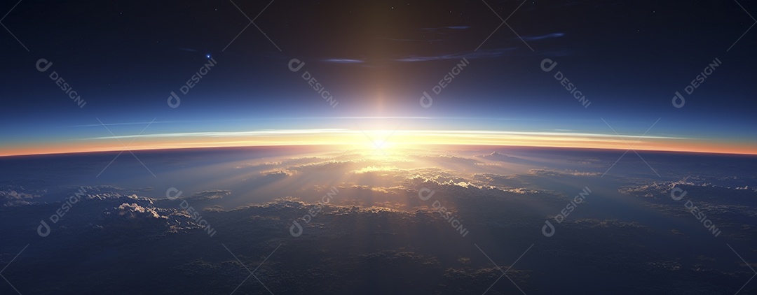 Amanhecer nascendo sobre uma terra no espaço sideral