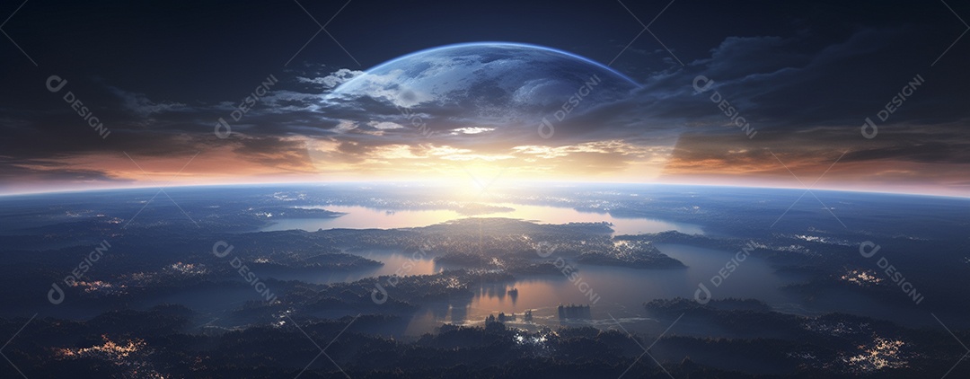 Amanhecer nascendo sobre uma terra no espaço sideral