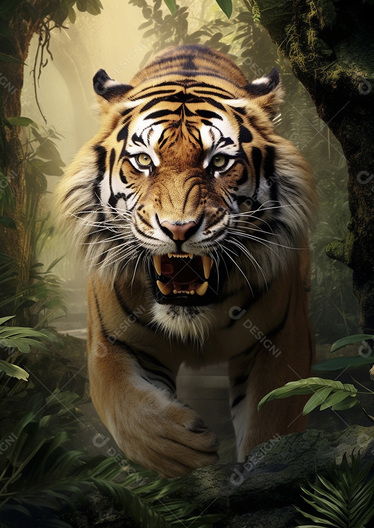 Encontro feroz na selva encantadora com o tigre