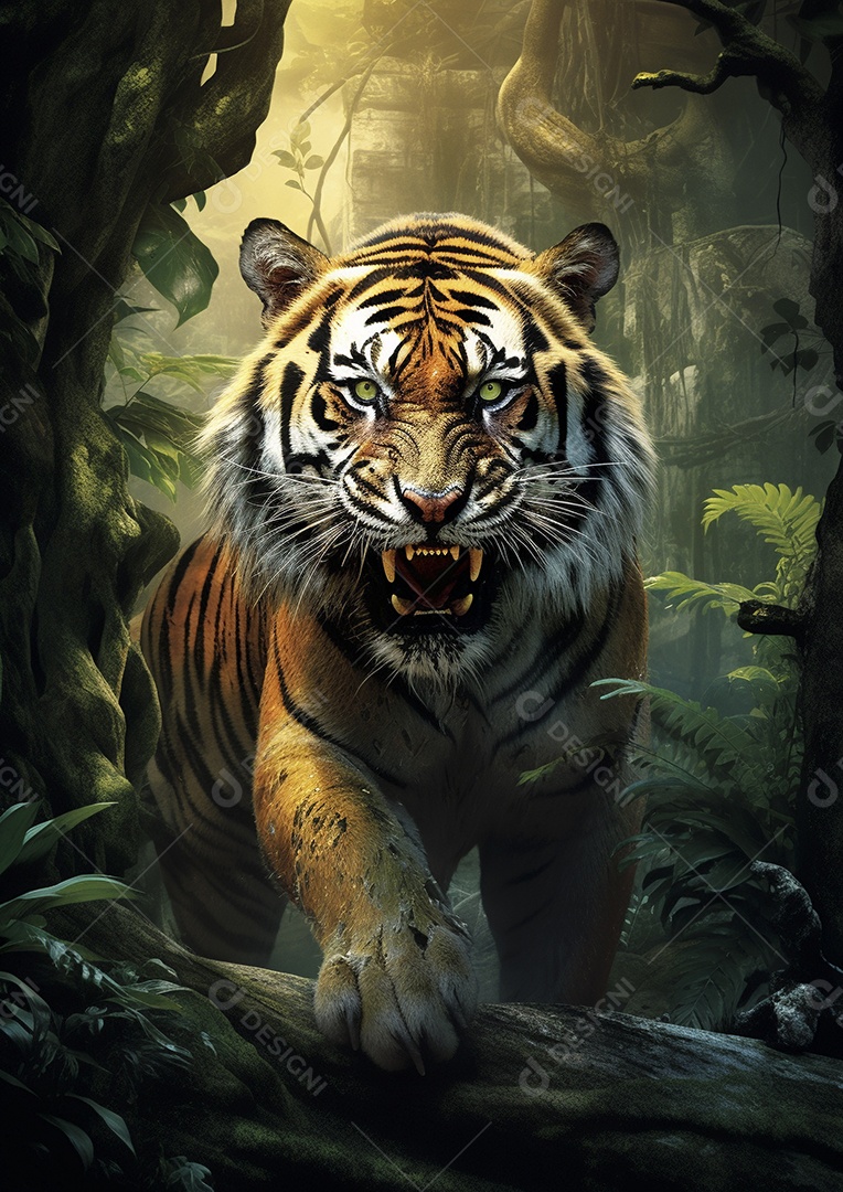 Encontro feroz na selva encantadora com o tigre