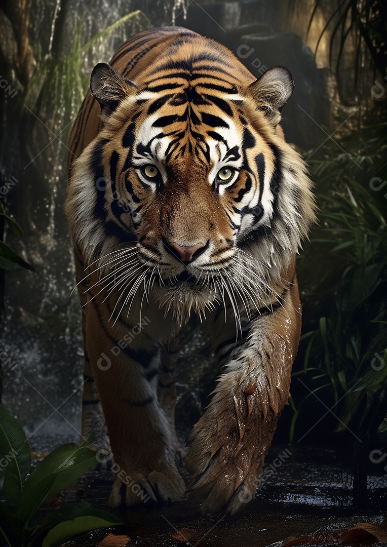 Encontro feroz na selva encantadora com o tigre