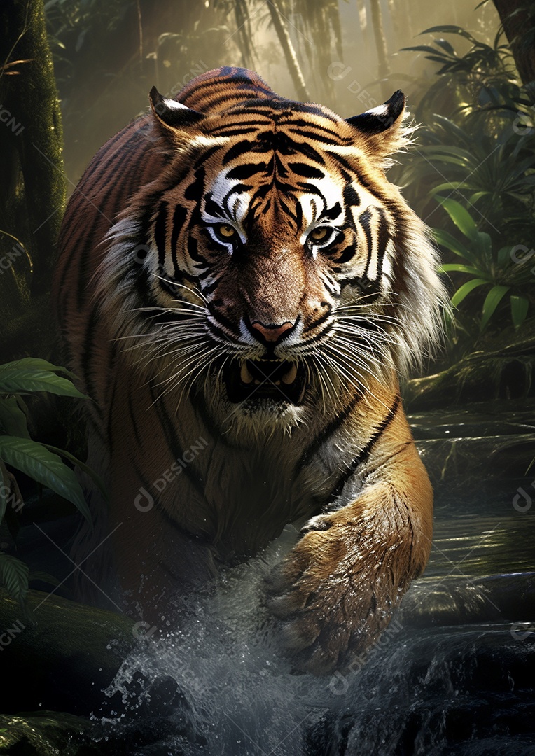 Encontro feroz na selva encantadora com o tigre