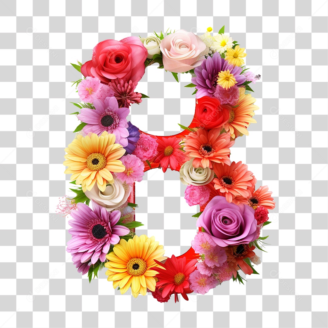 Número 8 com Flores PNG Transparente