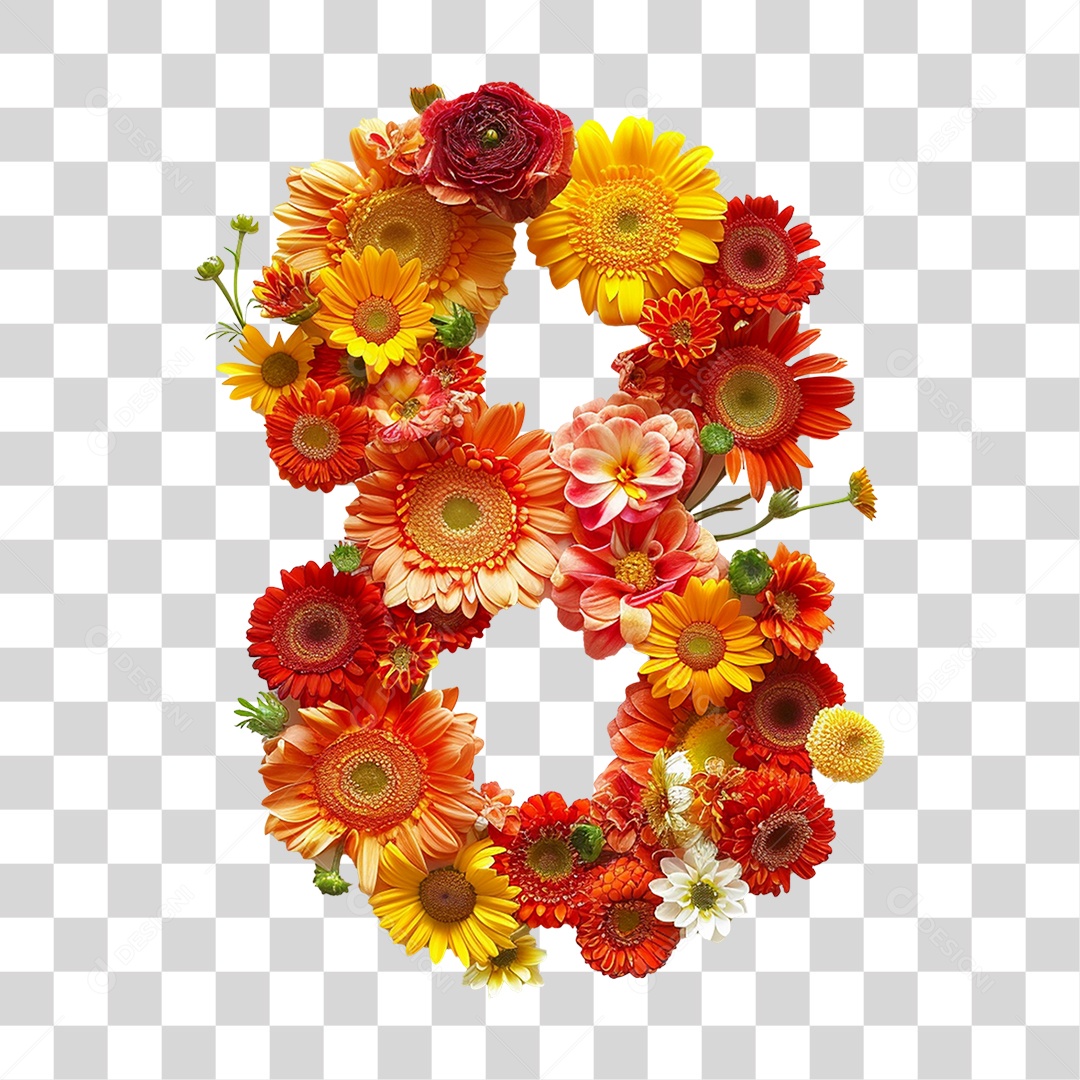 Número 8 com Flores PNG Transparente