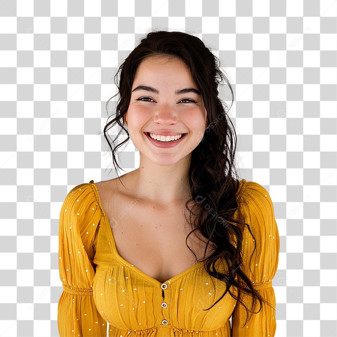 Mulher Sorrindo Roupa Amarela PNG Transparente