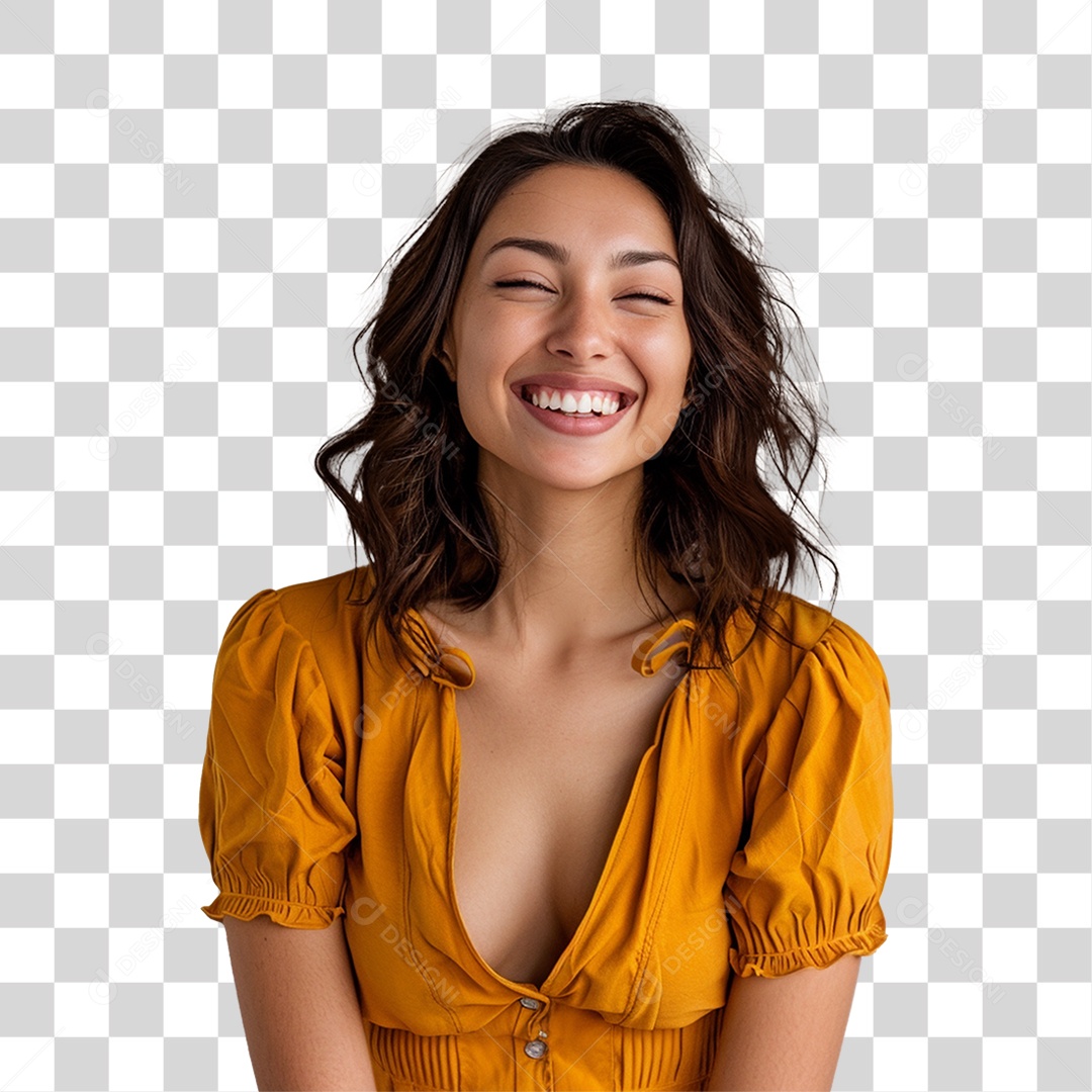 Mulher Sorrindo Roupa Amarela PNG Transparente