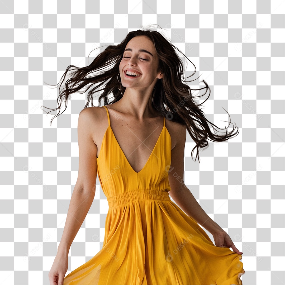 Mulher Sorrindo Roupa Amarela PNG Transparente