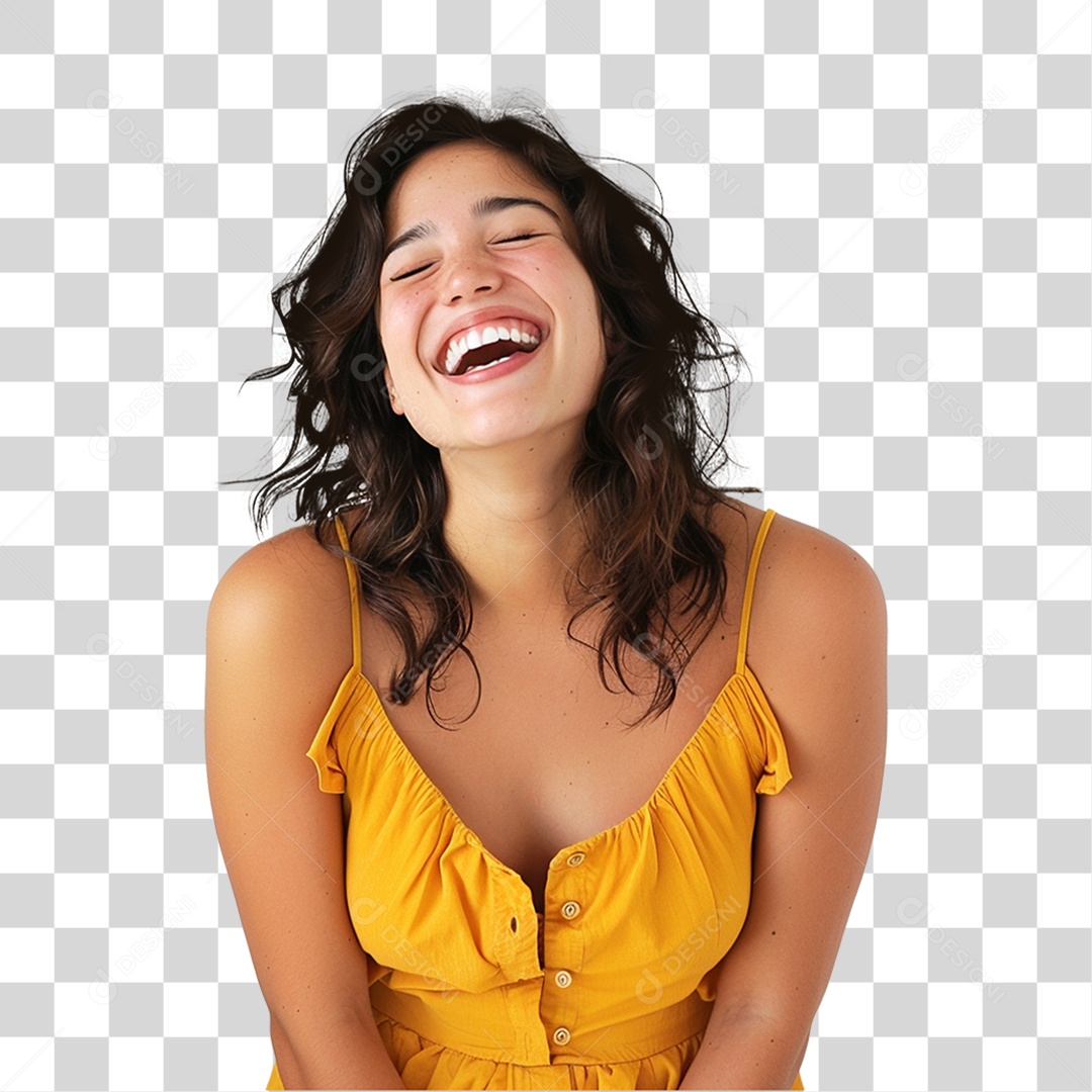 Mulher Sorrindo Roupa Amarela PNG Transparente