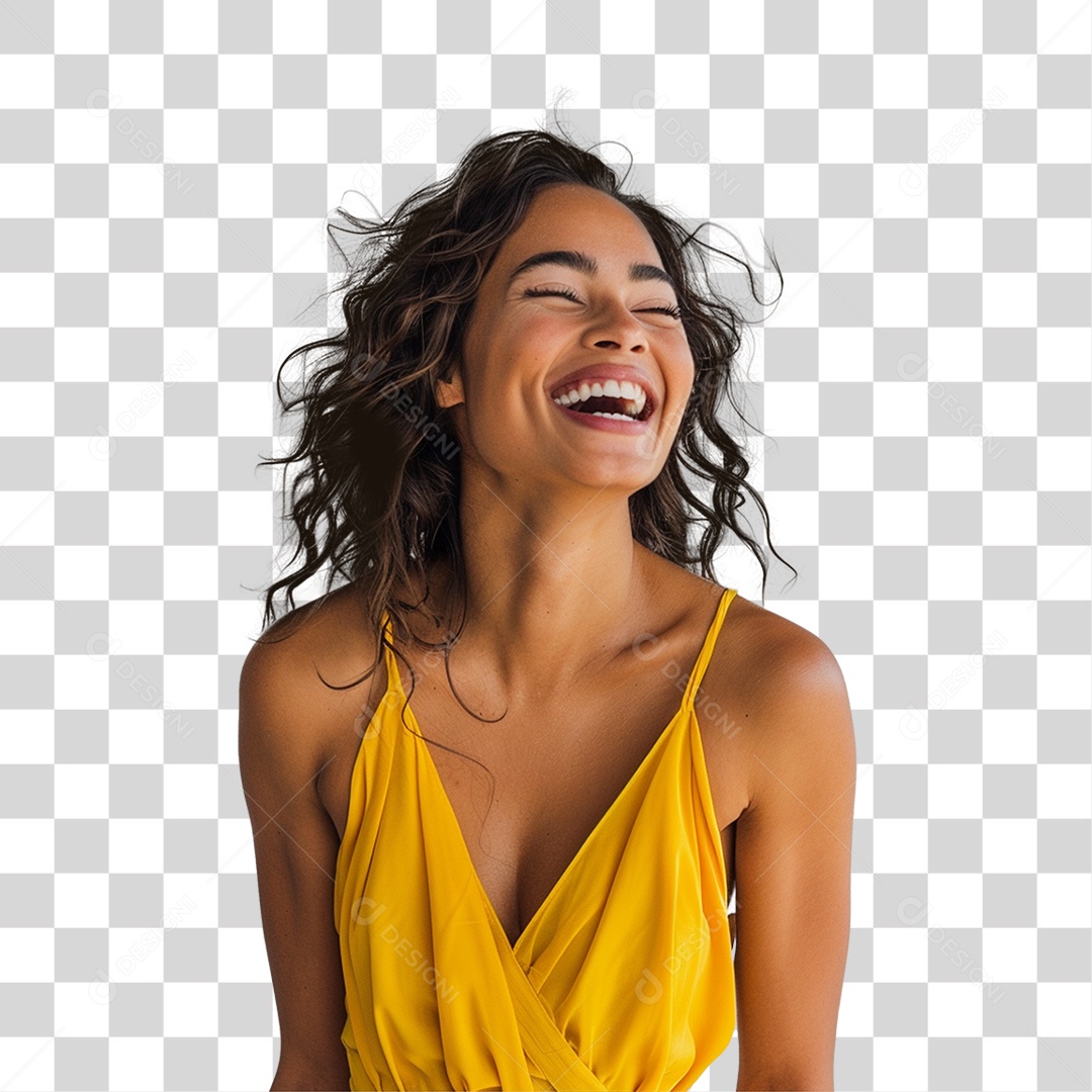 Mulher Sorrindo Roupa Amarela PNG Transparente