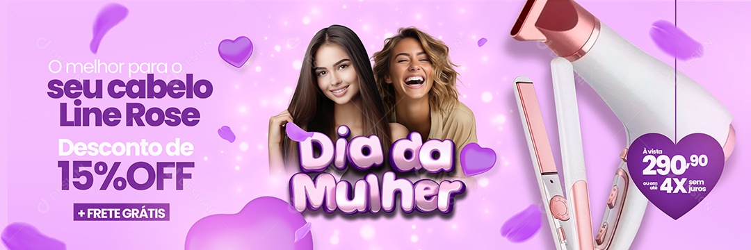 Banner Dia da Mulher Loja chapinha secador de cabelo Desconto Social Media PSD Editável