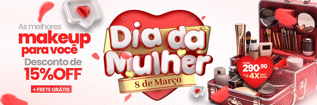 Banner Dia da Mulher Loja Maleta de Maquiagem As melhores makeup Social Media PSD Editável
