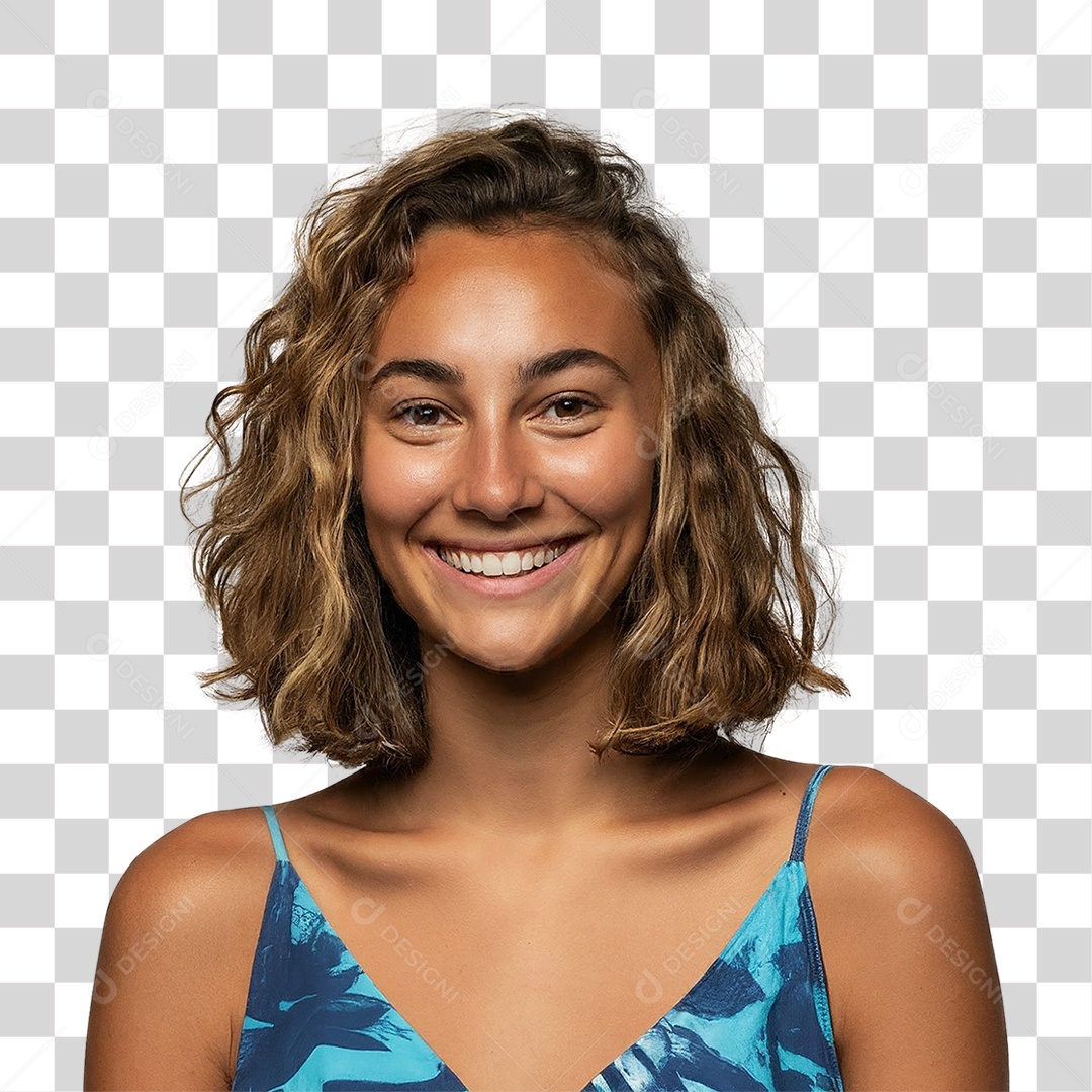 Menina Sorridente Cabelo Curto PNG Transparente