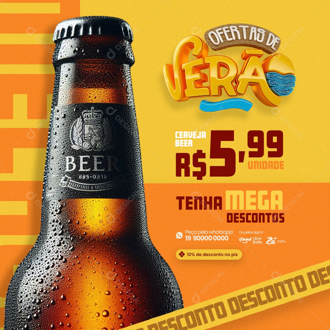 Ofertas de Verão Cerveja Beer Tenha Mega Descontos Social Media PSD Editável