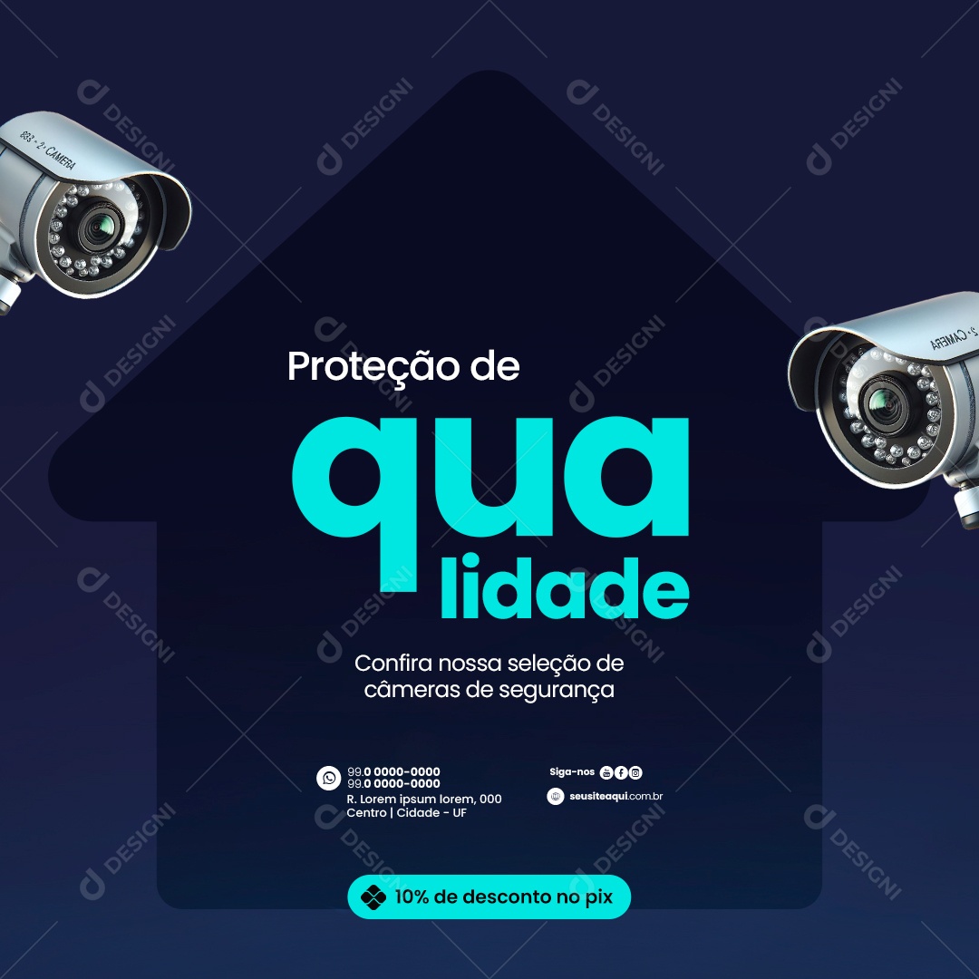Segurança Residencial Proteção de qualidade câmeras de segurança Social Media PSD Editável