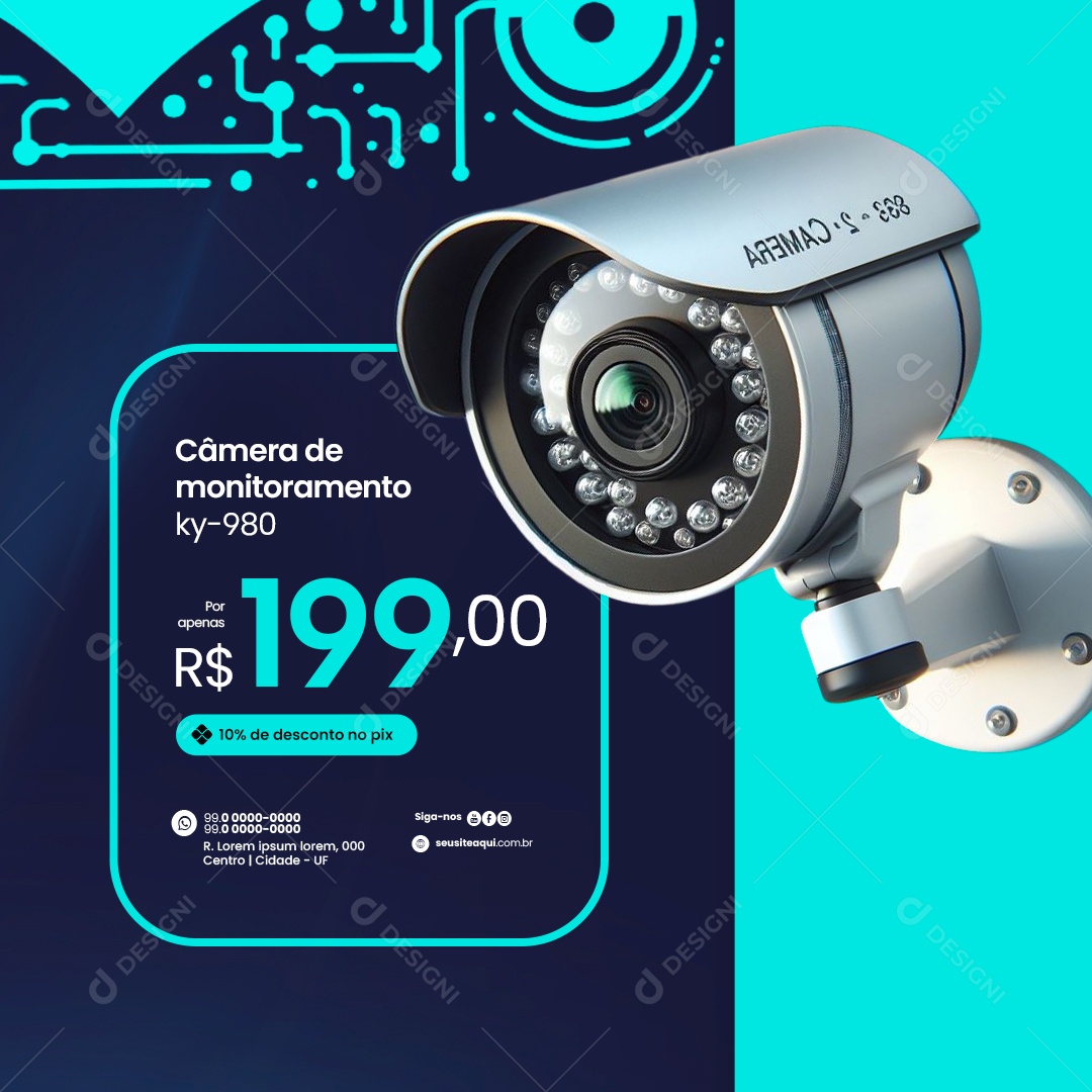 Segurança Residencial Câmera de monitoramento Social Media PSD Editável