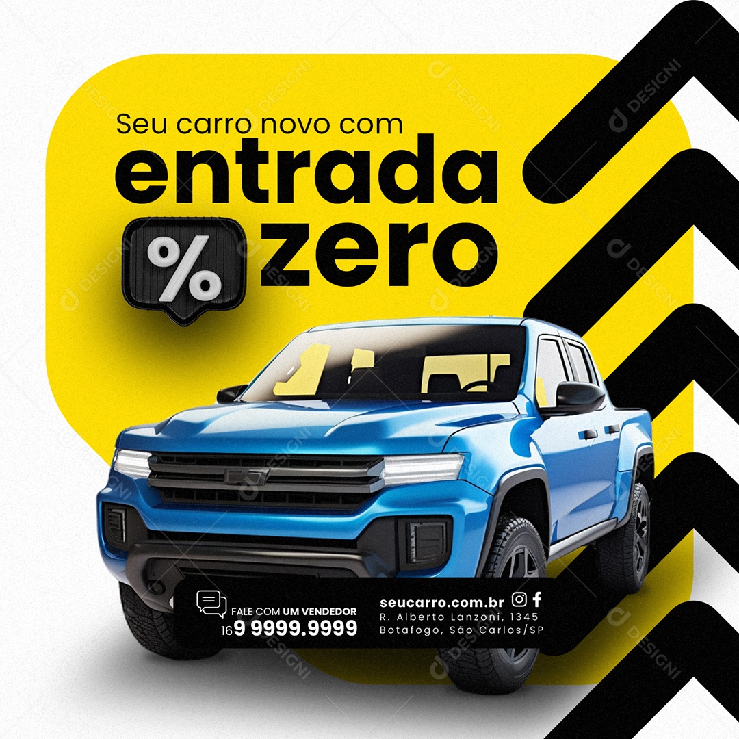 Agencia de Veículos Seu carro novo com entrada zero Social Media PSD Editável
