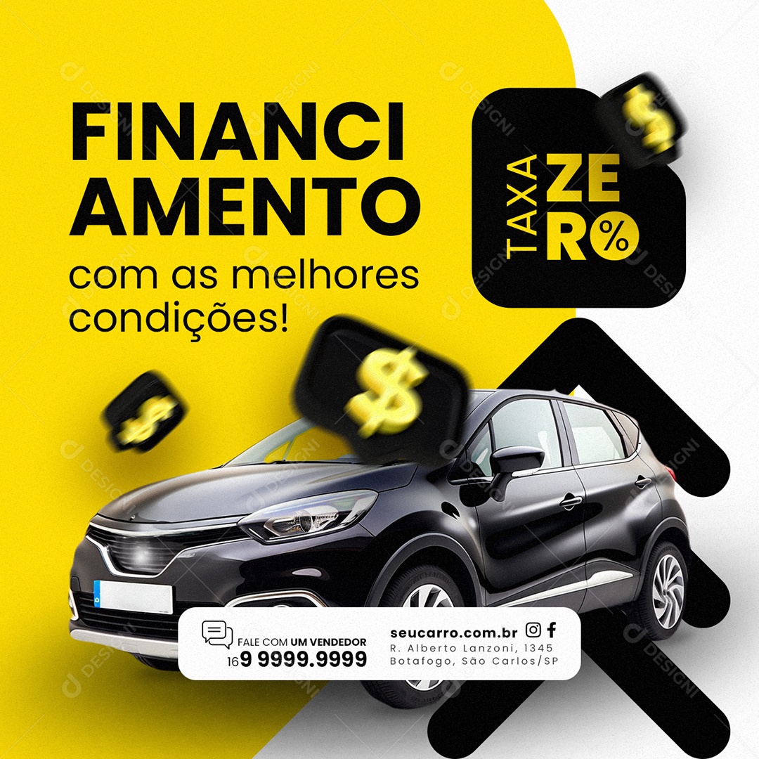 Agencia de Veículos Financiamento com as melhores condições Taxa zero Social Media PSD Editável