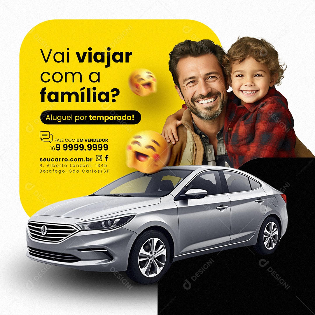 Agencia de Veículos Vai viajar com a família Aluguel por temporada Social Media PSD Editável