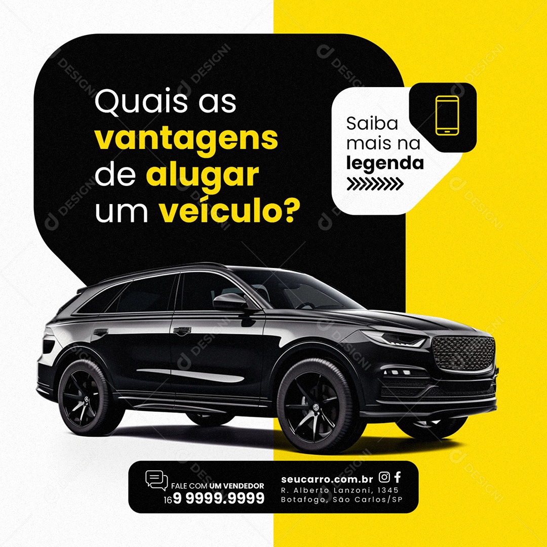 Agencia de Veículos Quais as vantagens de alugar um veículo Social Media PSD Editável