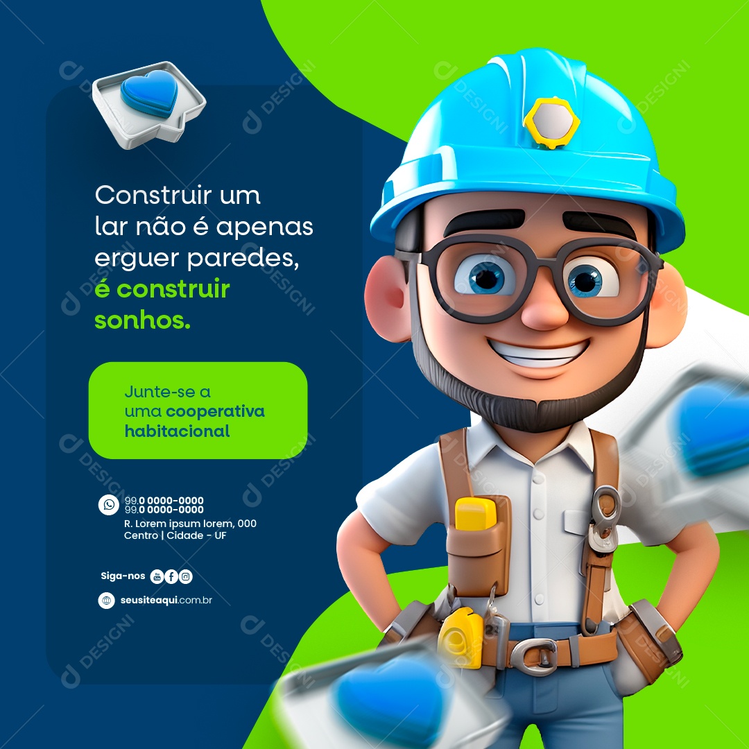 Junte se a uma cooperativa habitacional Construir um lar Social Media PSD Editável