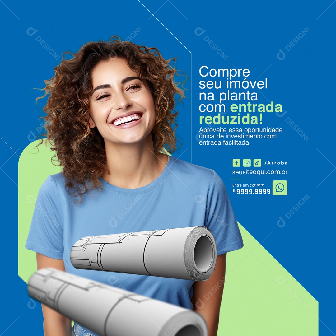 Imobiliária Compre seu imóvel na planta com entrada reduzida Social Media PSD Editável