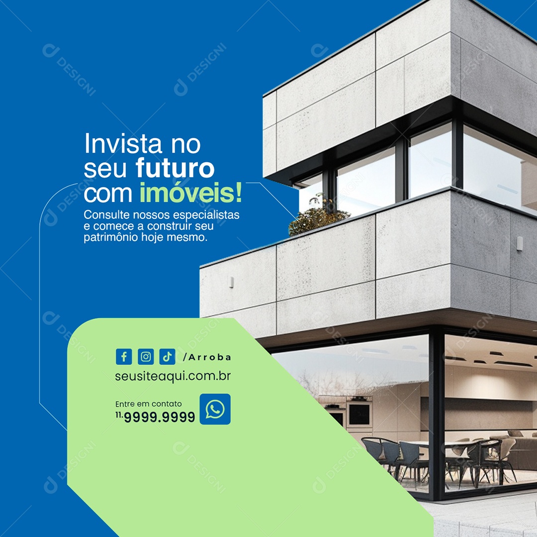 Imobiliária Invista no seu futuro com imóveis Social Media PSD Editável