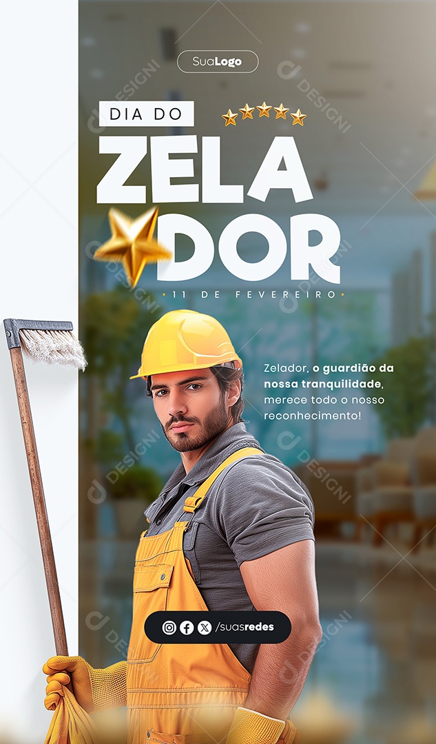 Story Dia do Zelador 11 de Fevereiro o Guardião da nossa Tranquilidade Social Media PSD Editável