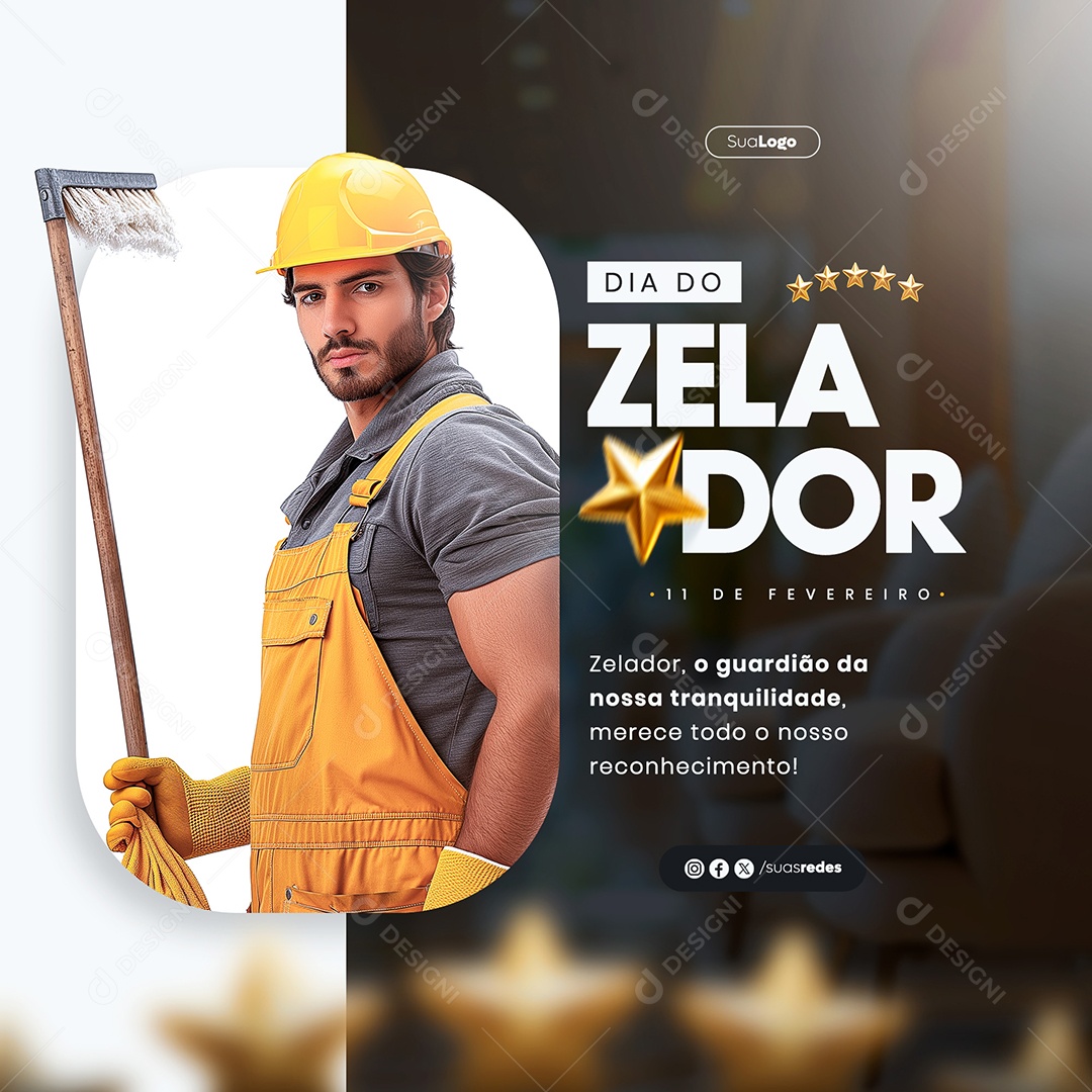 Dia do Zelador 11 de Fevereiro Social Media PSD Editável