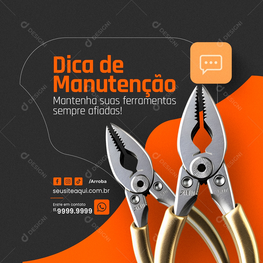 Loja de Ferramentas Alicate Dica de Manutenção Social Media PSD Editável