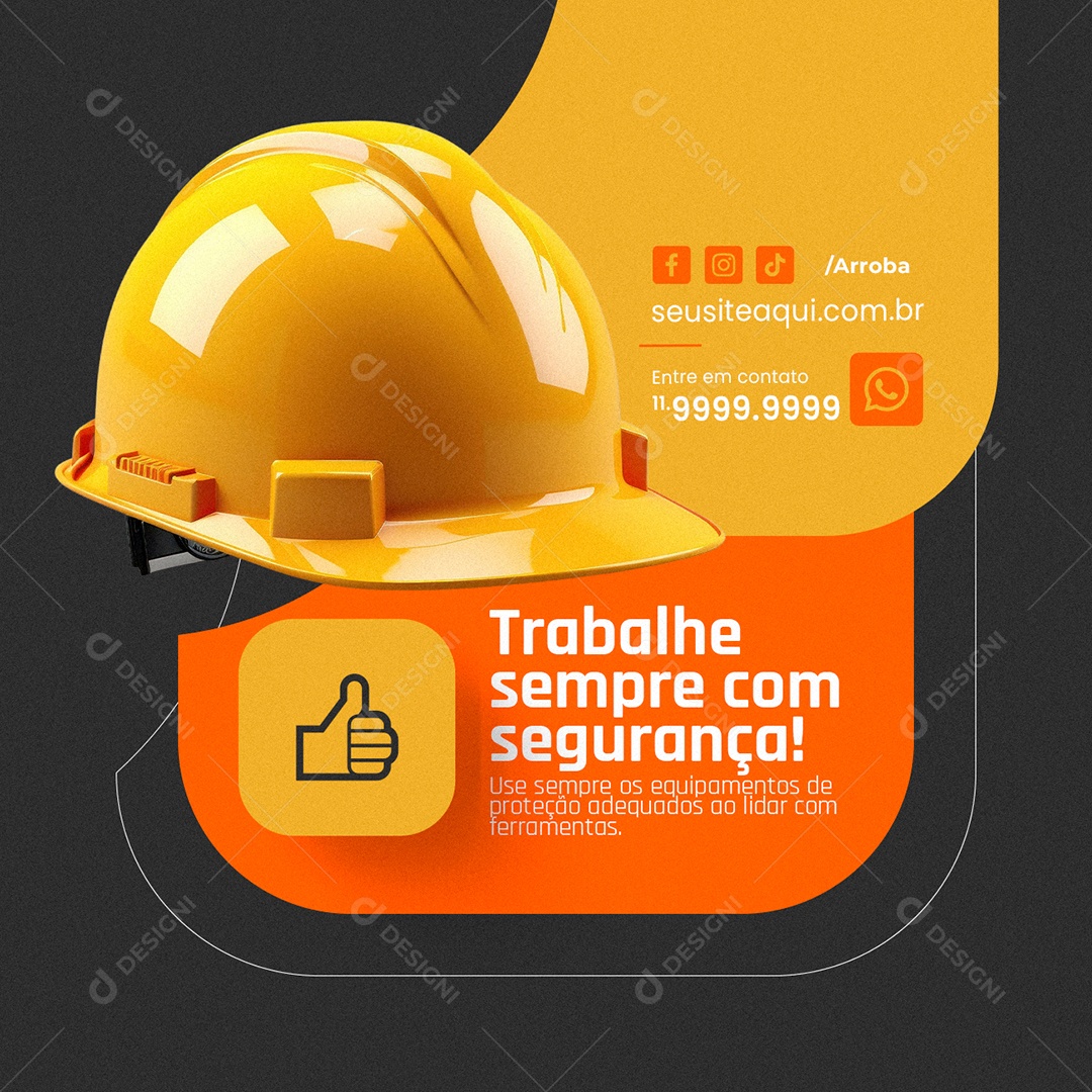 Loja de Ferramentas Capacete Trabalhe sempre com segurança Social Media PSD Editável