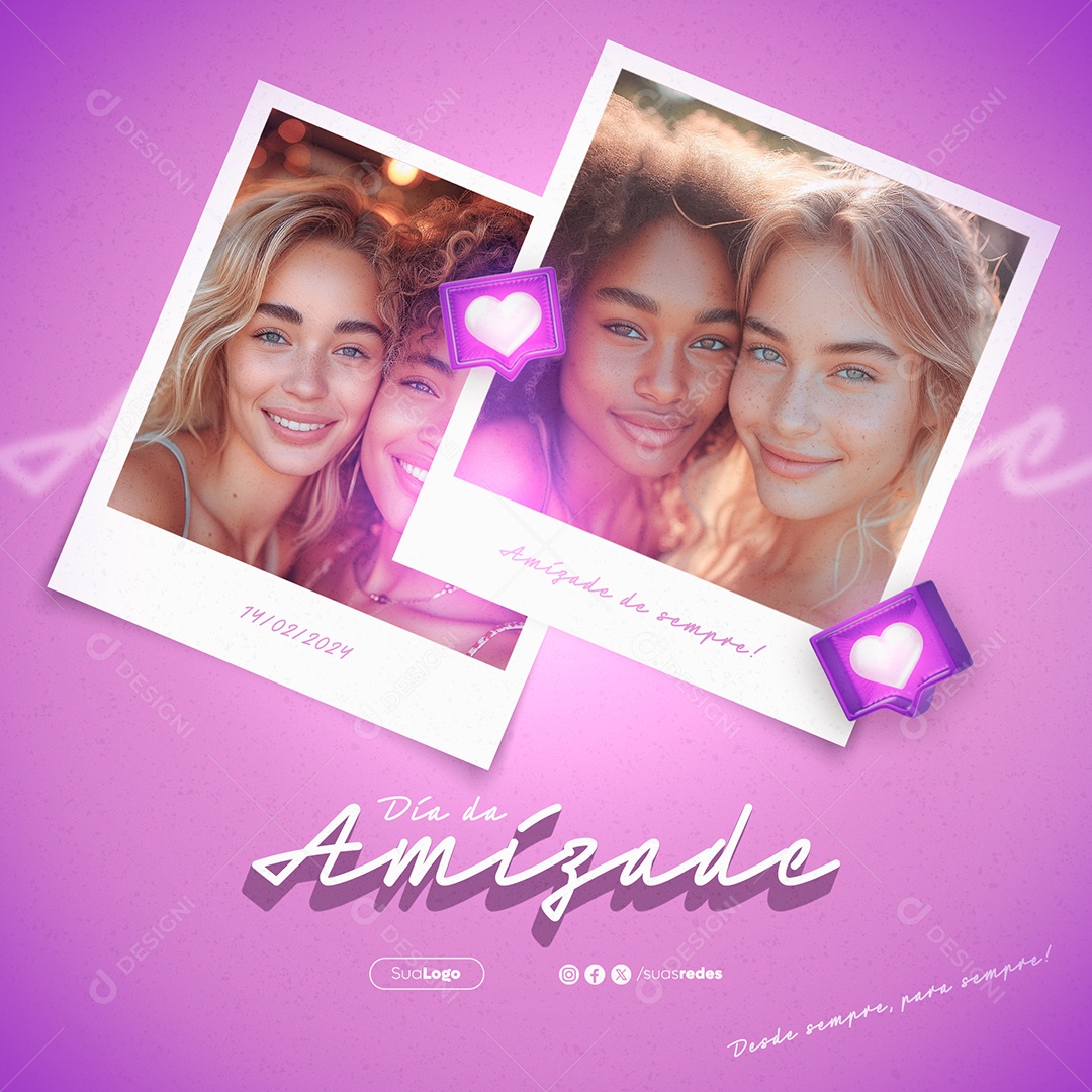 Dia da Amizade 14 de Fevereiro de Sempre Social Media PSD Editável