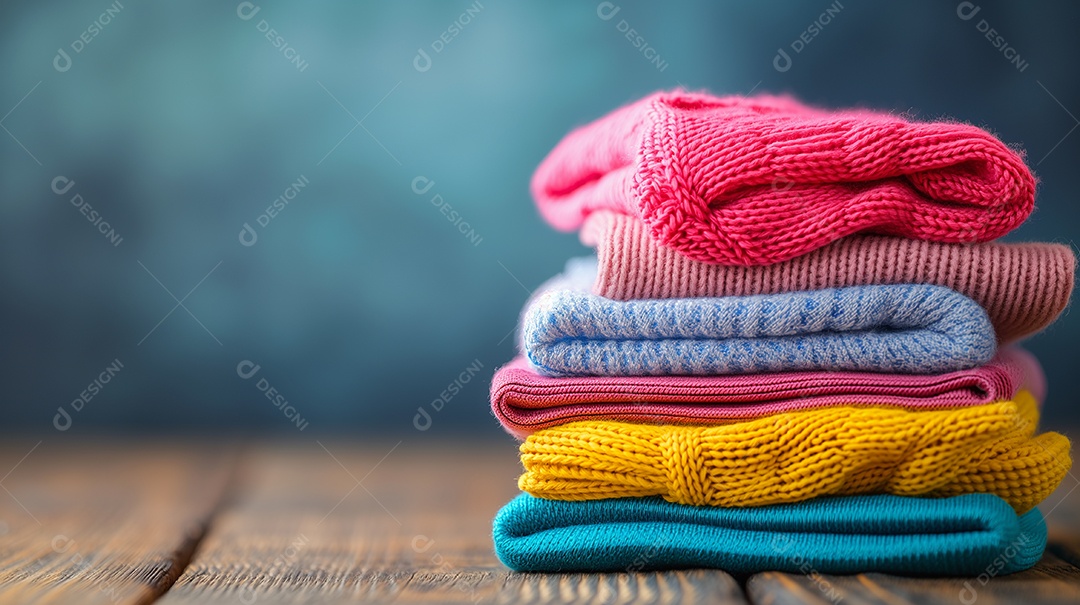 Pilha de roupas coloridas sobre a mesa