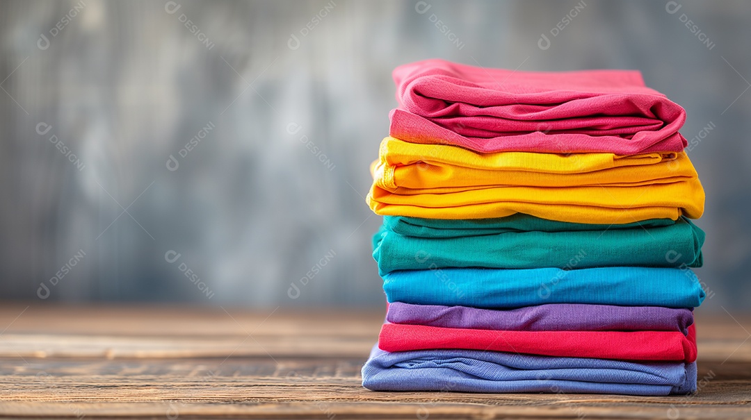 Pilha de roupas coloridas sobre a mesa