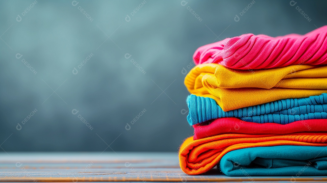 Pilha de roupas coloridas sobre a mesa