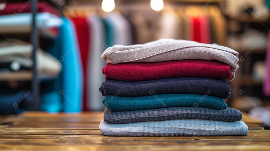 Pilha de roupas coloridas sobre a mesa