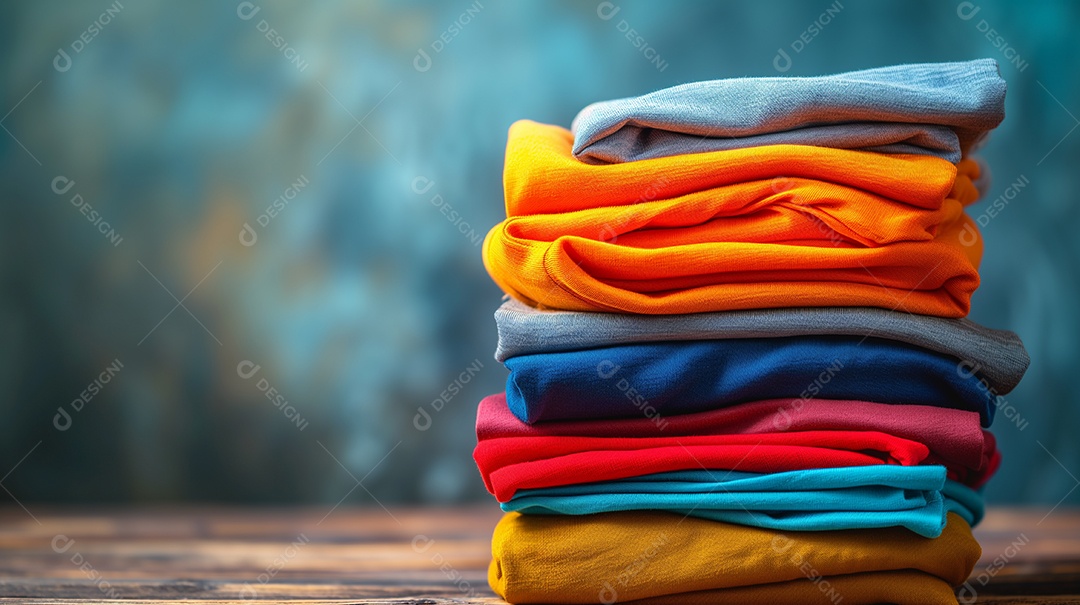 Pilha de roupas coloridas sobre a mesa