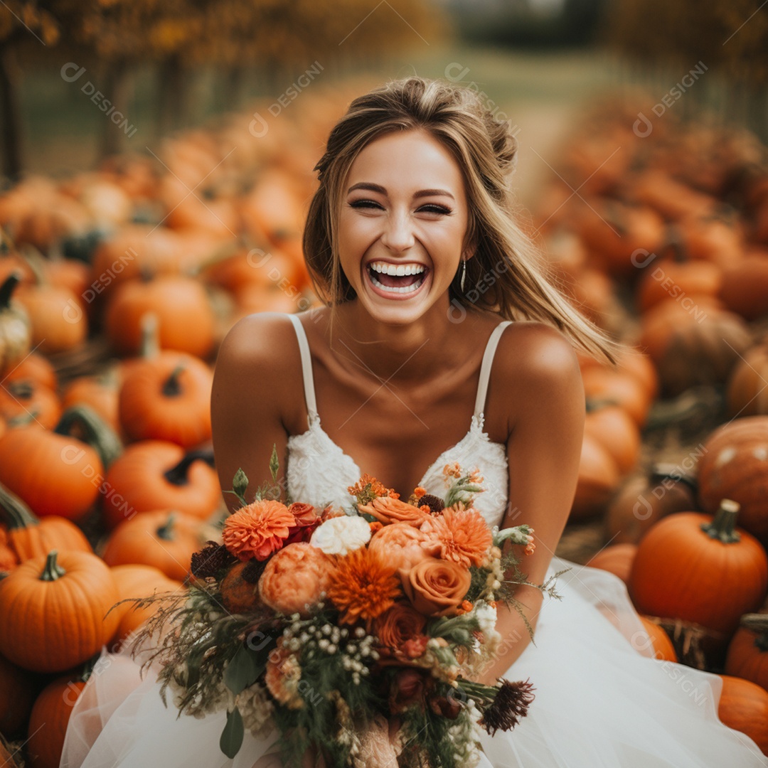 Um linda jovem noiva sorrindo no casamento