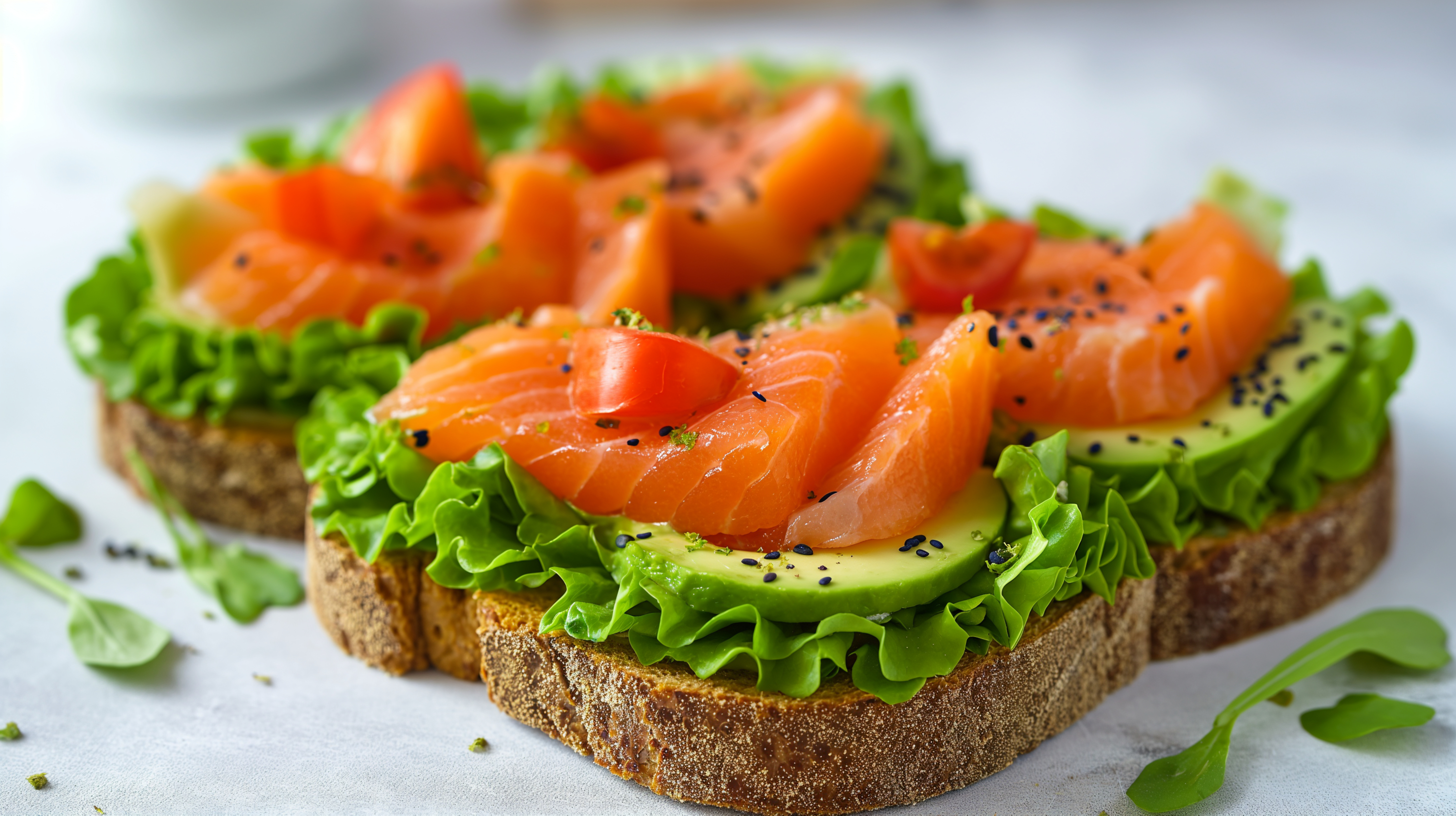 Sanduíche com salmão de alface abacate