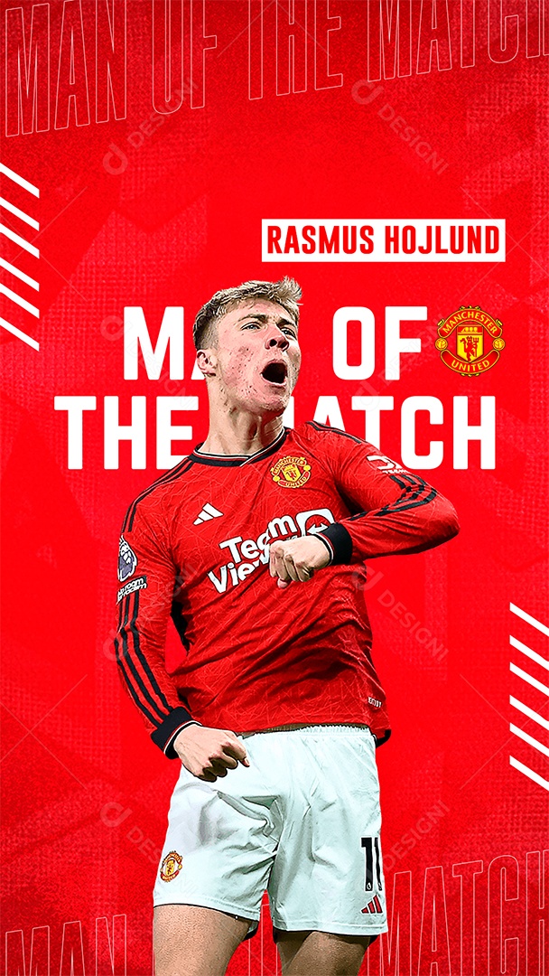 Story Flyer Futebol Jogador Rasmus Hojlund Manchester United Social Media PSD Editável