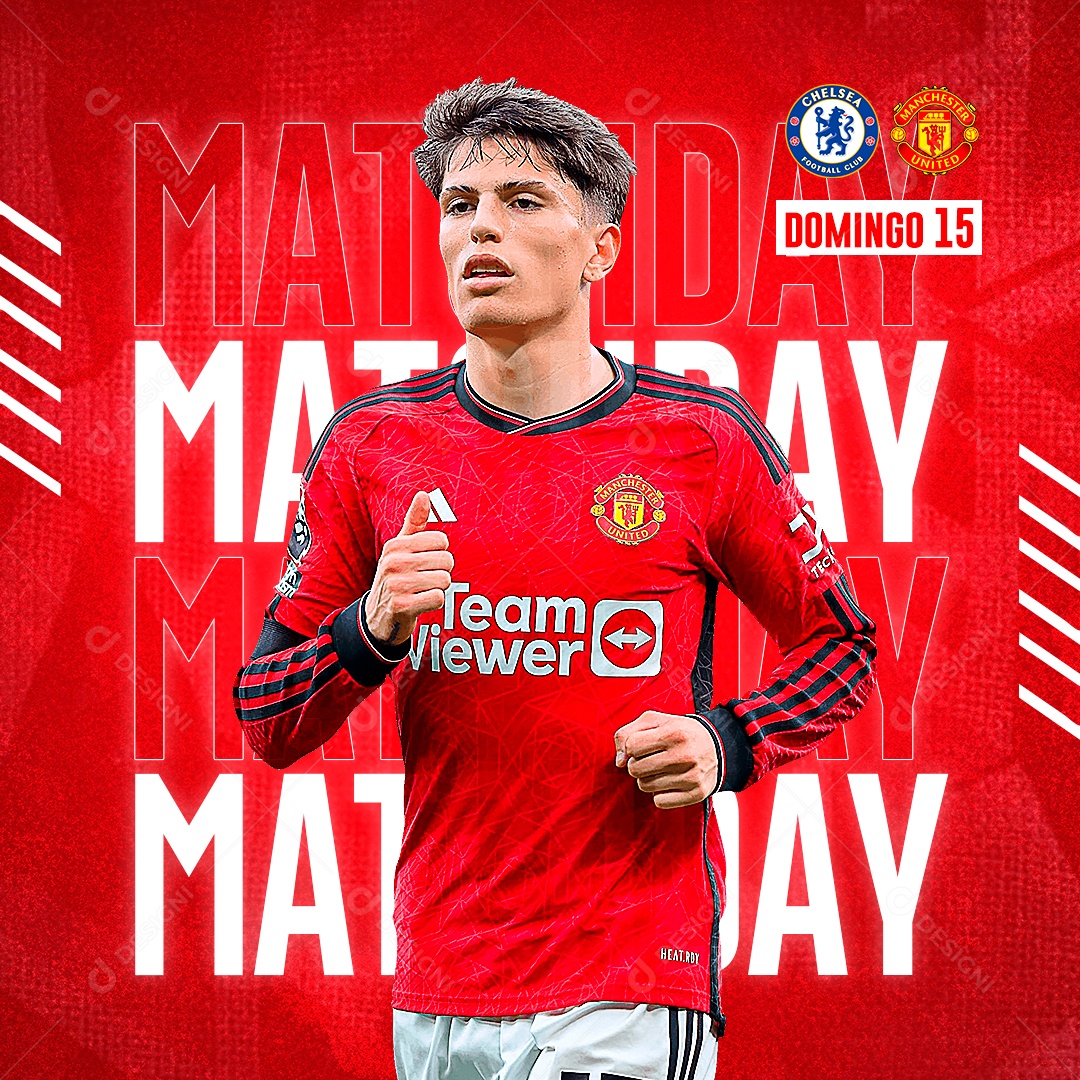 Flyer Futebol Alejandro Garnacho Manchester United x Chelsea Social Media PSD Editável