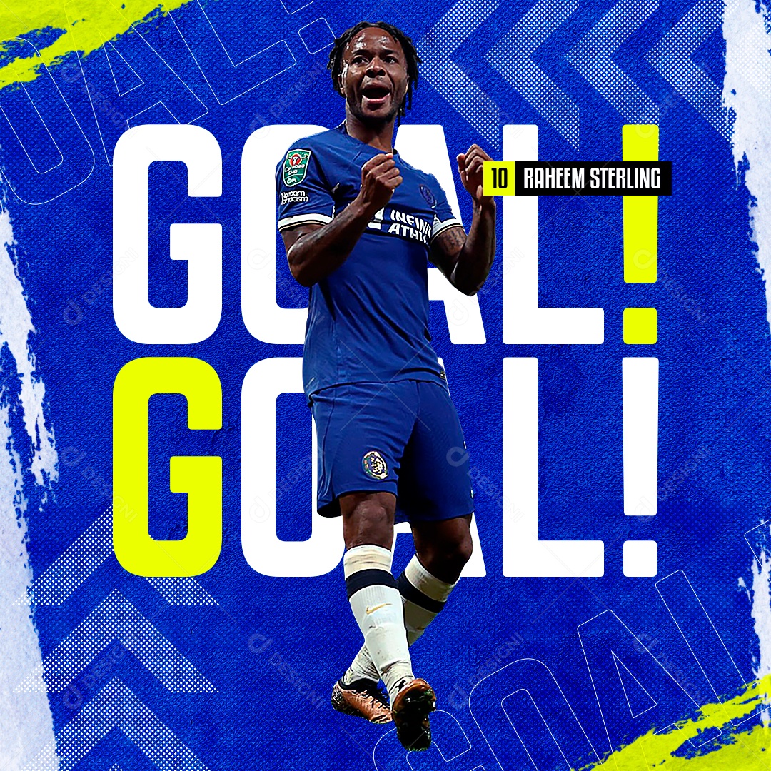 Flyer Futebol Jogo Goal Raheem Sterling Social Media PSD Editável