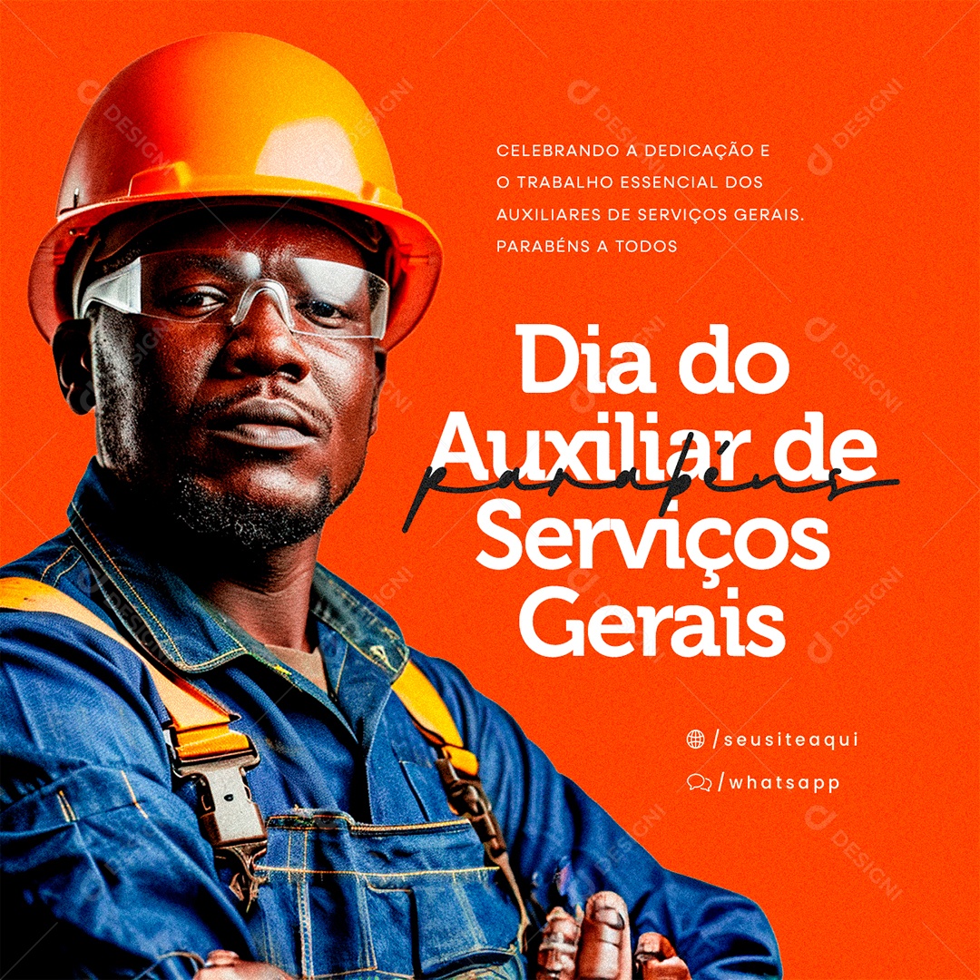 Dia do Auxiliar de Serviços Gerais 22 De Fevereiro parabéns Social Media PSD Editável