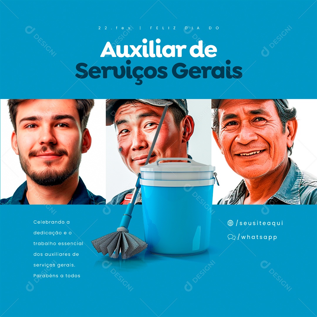 Dia do Auxiliar de Serviços Gerais 22 De Fevereiro Social Media PSD Editável