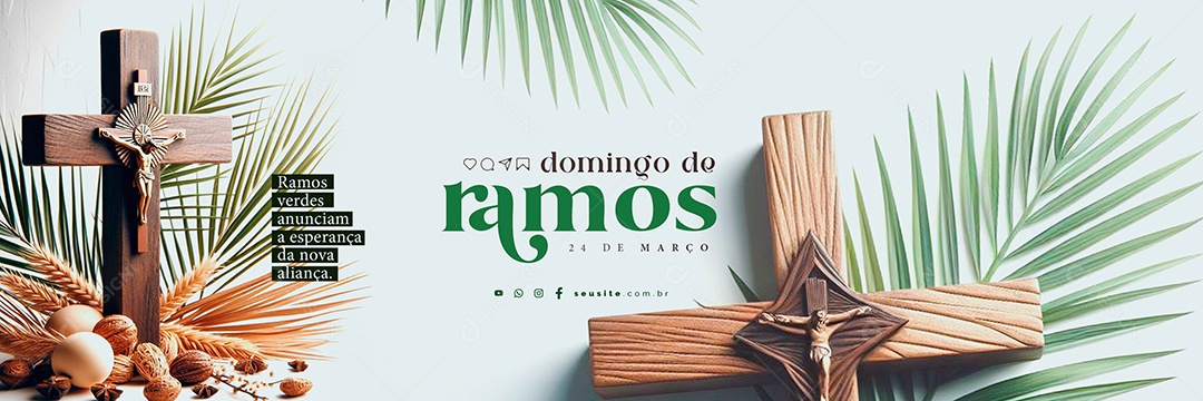 Carrossel Domingo de Ramos 24 De Março Ramos verdes Social Media PSD Editável